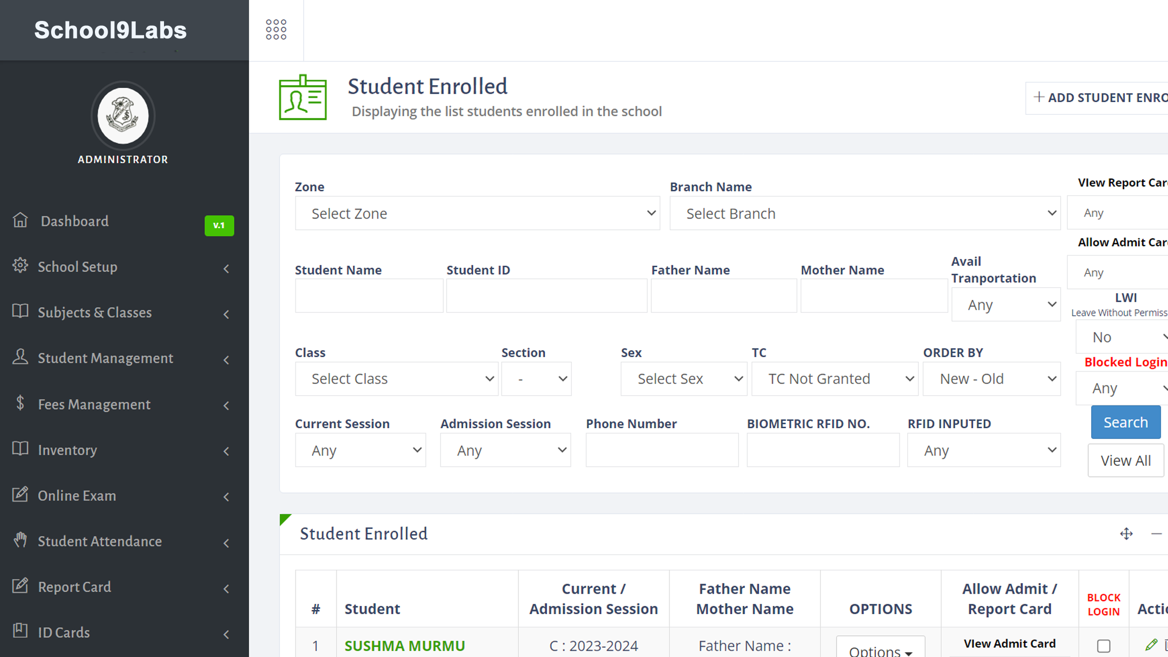 App dashboard